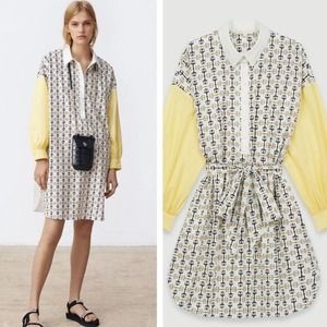 NEW Maje Cotton Rocsi Printed Belt Shirt Dress SIZE XS